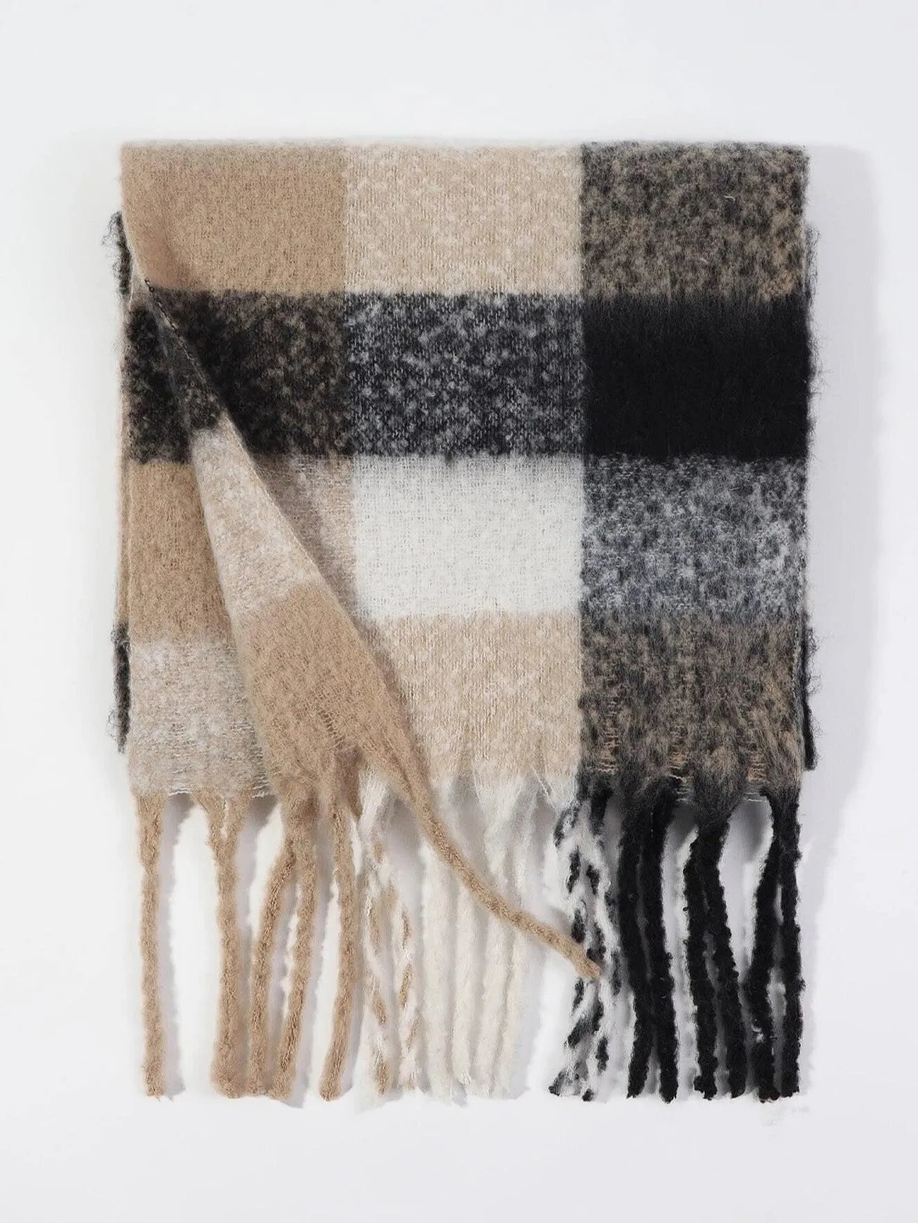 Colorblock Fringe Scarf in Black/Brown