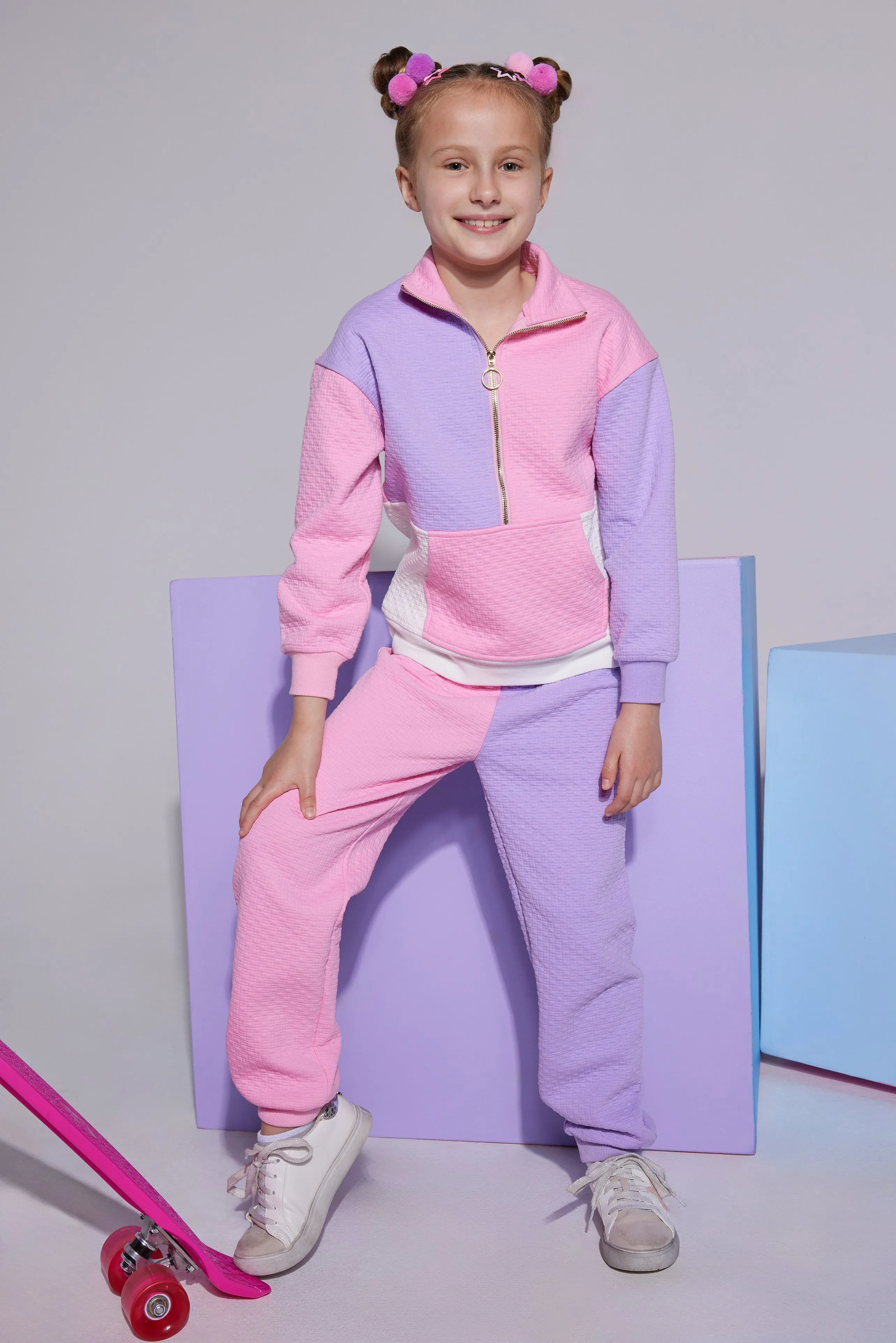 Colorblock Pullover   Jogger Set - Pink & Lilac