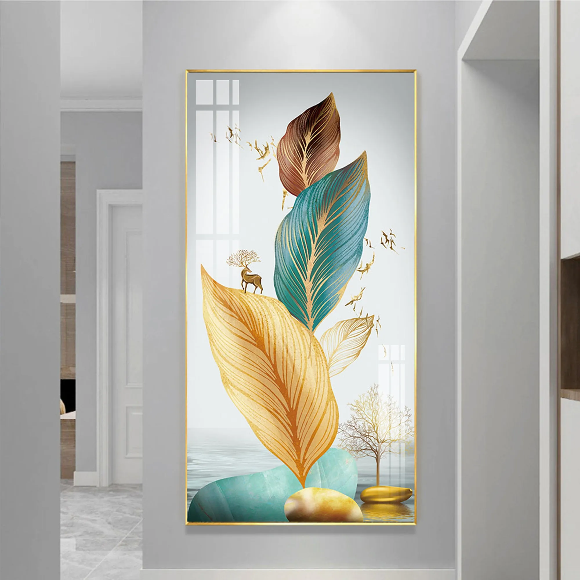 Colorful Feathers Premium Acrylic Vertical Wall Art