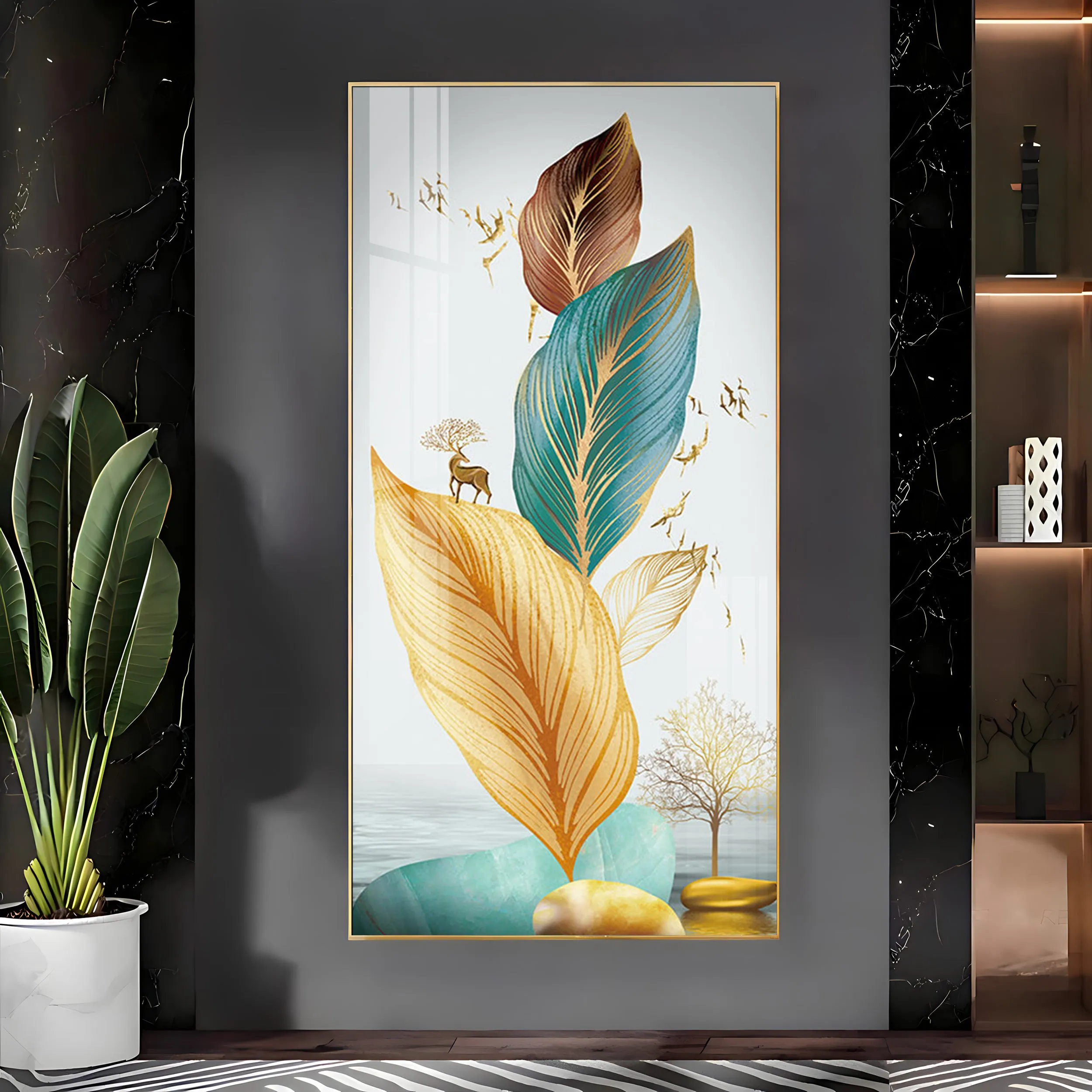 Colorful Feathers Premium Acrylic Vertical Wall Art