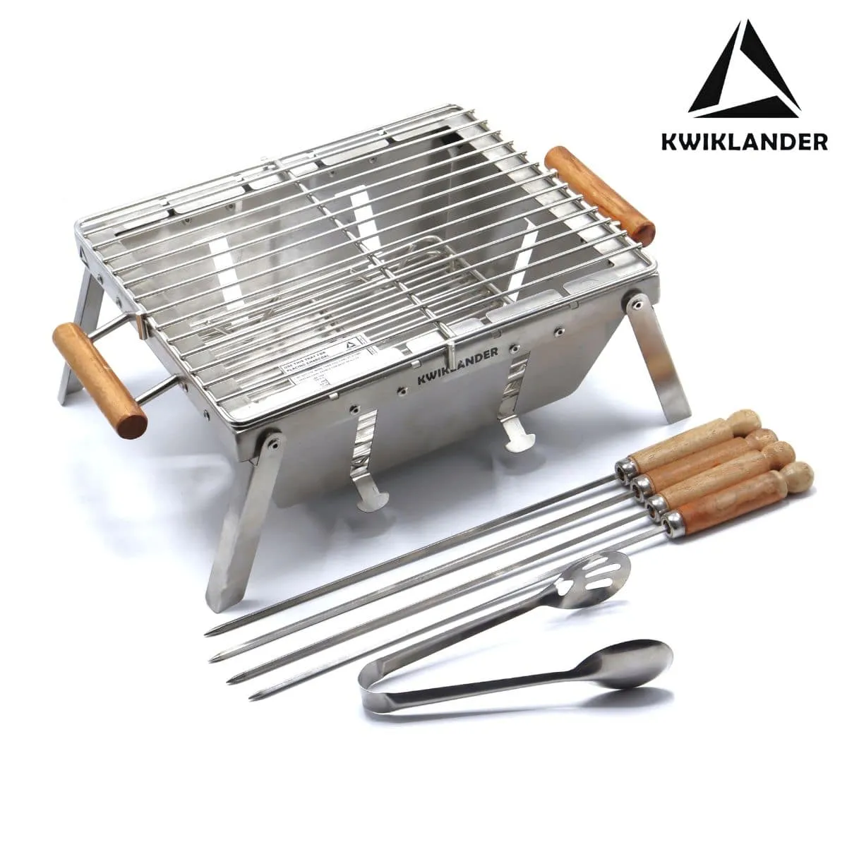 Compact Portable Foldable Stainless Steel Tandoor Charcoal Barbeque BBQ Grill Set with 4 Skewers, Tongs, Bag, Charcoal Tray   Top Cooking Grate