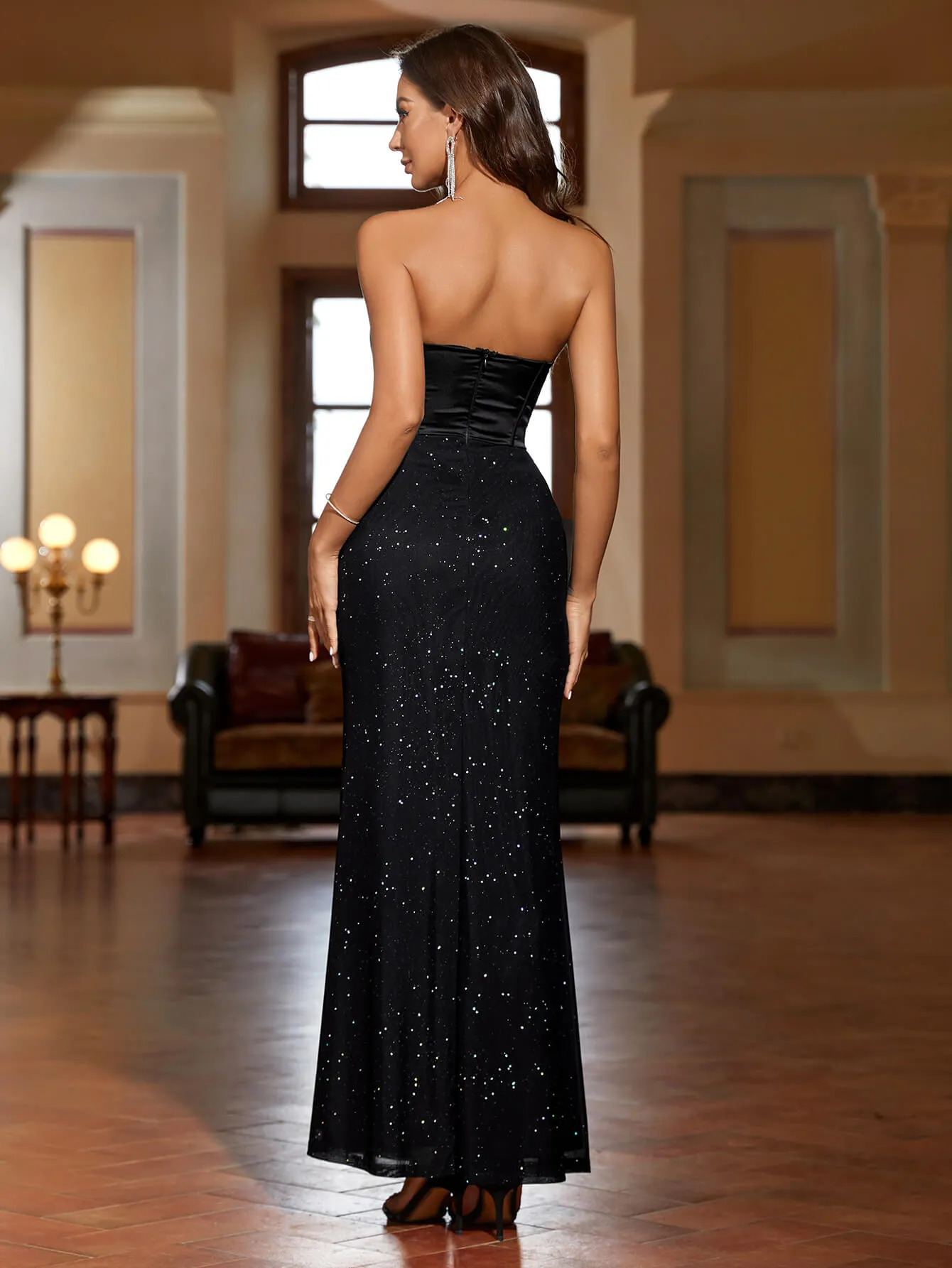 Contrast Satin Sparkly Mermaid Tube Dress