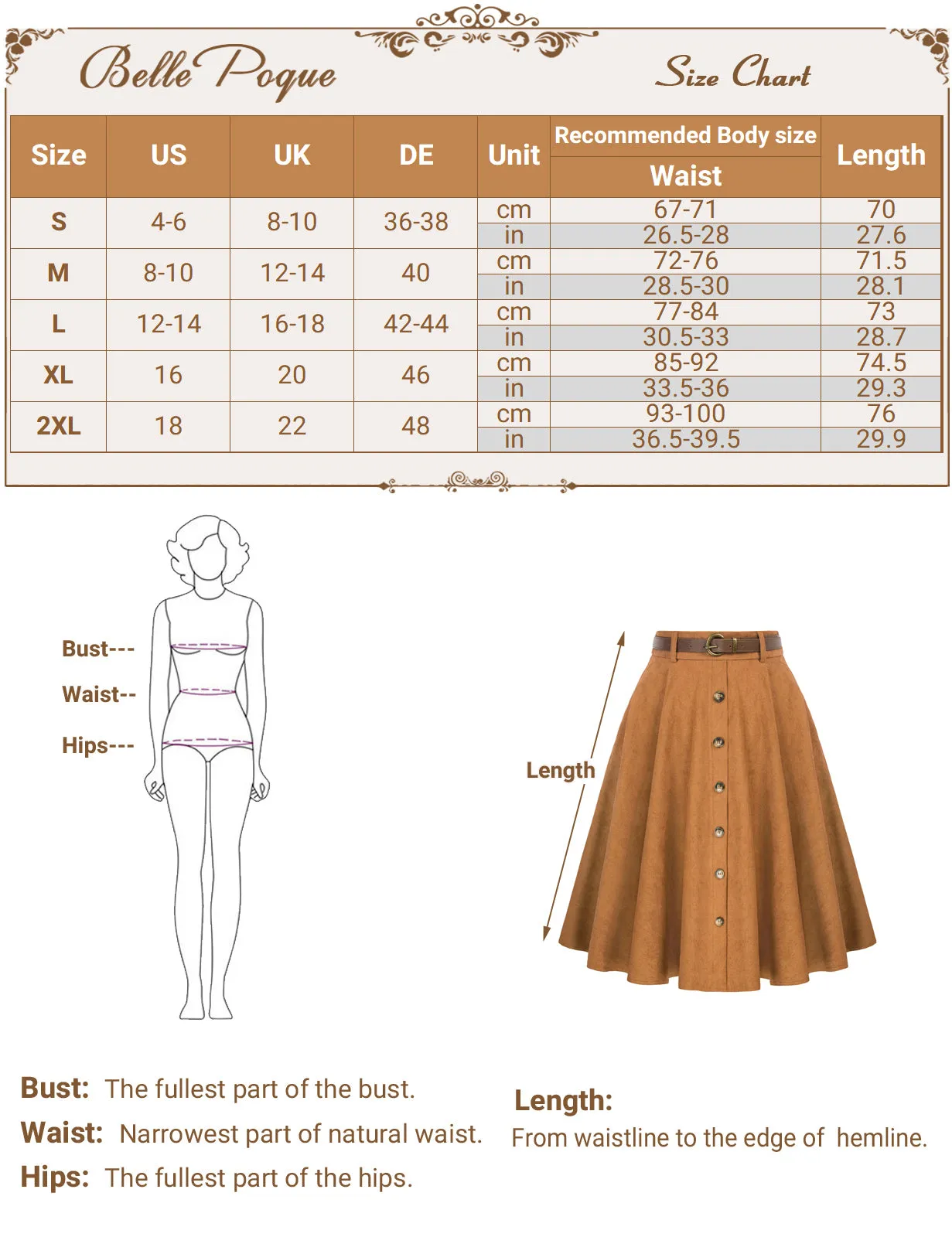 Corduroy Skirt with Belt Elastic High Waist Mid-Calf Swing Skirt