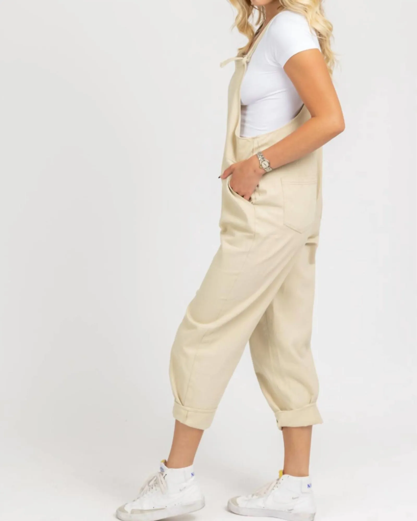 Denim Relaxed Pocket Overall In Oatmeal | Oatmeal