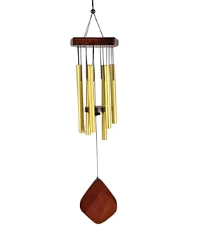 Digant Handcrafted Golden 7 Metal Pipes Wind Chime Home Balcony Office Decor Positive Energy Aluminum Meditation | Gift for Birthday Anniversary Home VASTU Pooja and Return Gift (Golden)