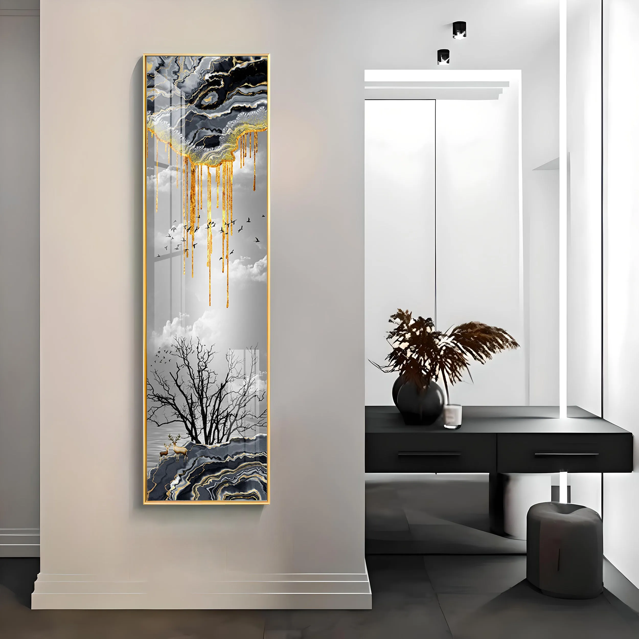 Divine Deer With Big Tree Vertical Premium Acrylic Vertical Wall Art