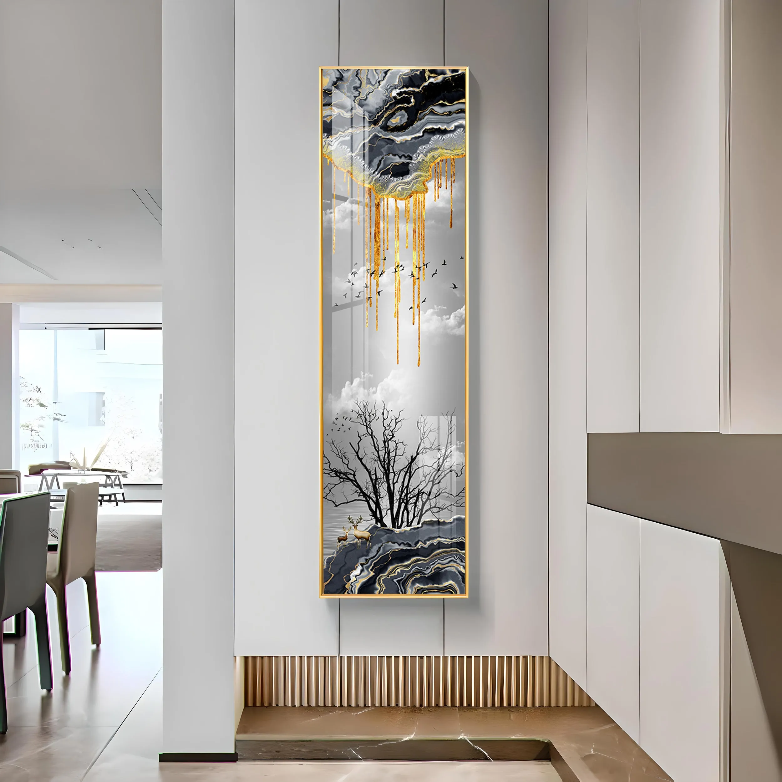 Divine Deer With Big Tree Vertical Premium Acrylic Vertical Wall Art