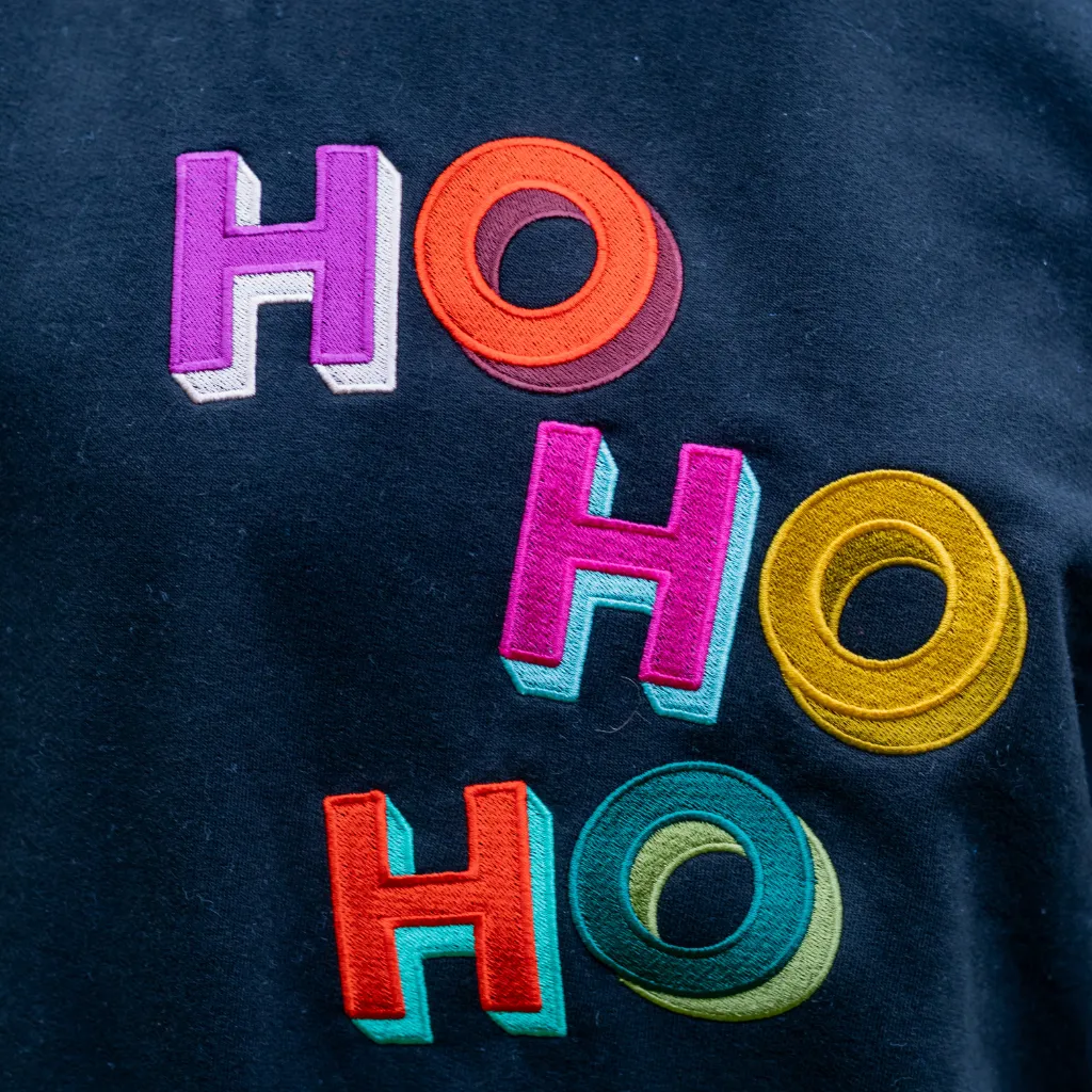 Embroidered HO HO HO Christmas Sweatshirt in White