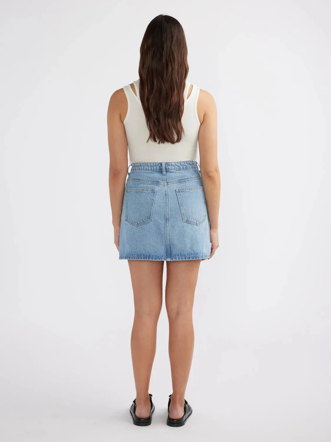 Ena Pelly - Reese Denim Mini Skirt (Mid Wash Blue)