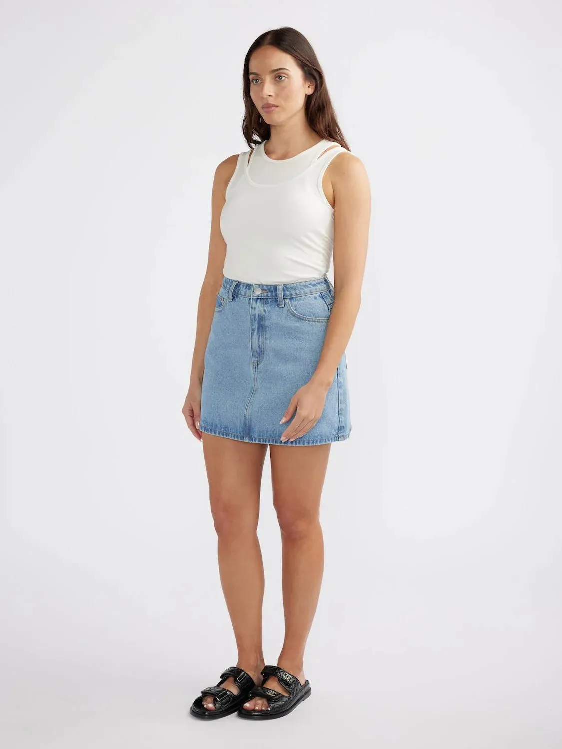 Ena Pelly - Reese Denim Mini Skirt (Mid Wash Blue)