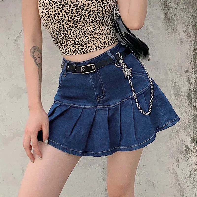 Fashion Ruffles Denim Skirt High Waist Elastic Streetwear Jean Mini Skirt Summer Korean Lining Pure Cotton Ladies Skirts