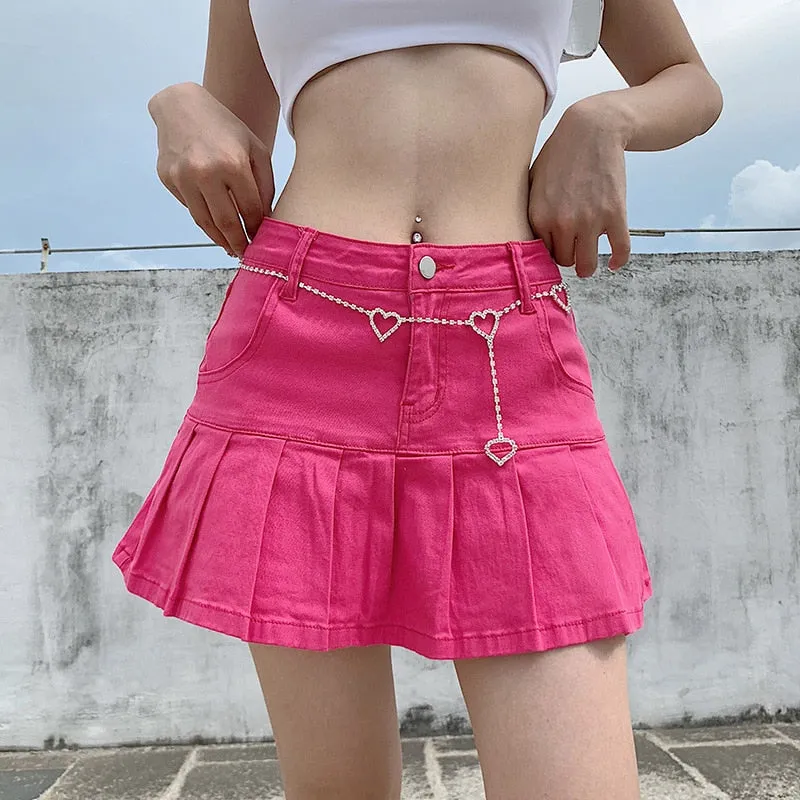 Fashion Ruffles Denim Skirt High Waist Elastic Streetwear Jean Mini Skirt Summer Korean Lining Pure Cotton Ladies Skirts