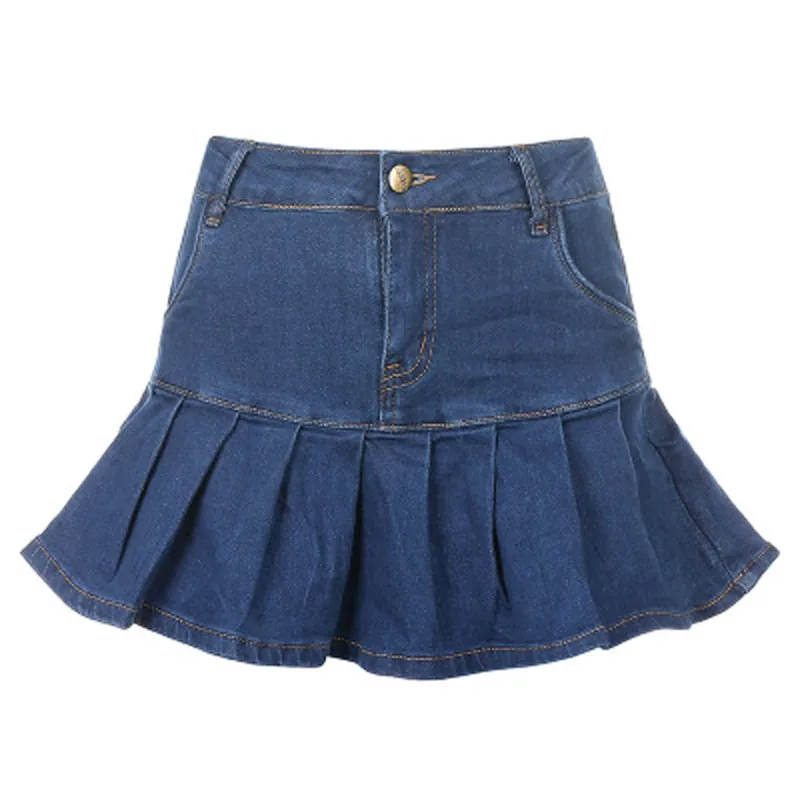 Fashion Ruffles Denim Skirt High Waist Elastic Streetwear Jean Mini Skirt Summer Korean Lining Pure Cotton Ladies Skirts