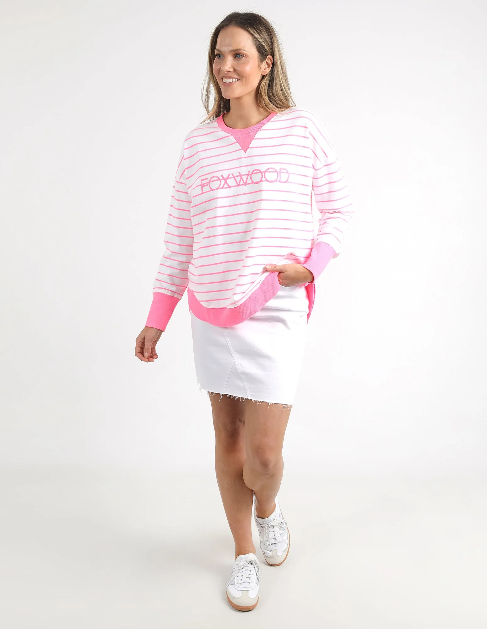 Foxwood Simplified Stripe Crew - Neon Rose