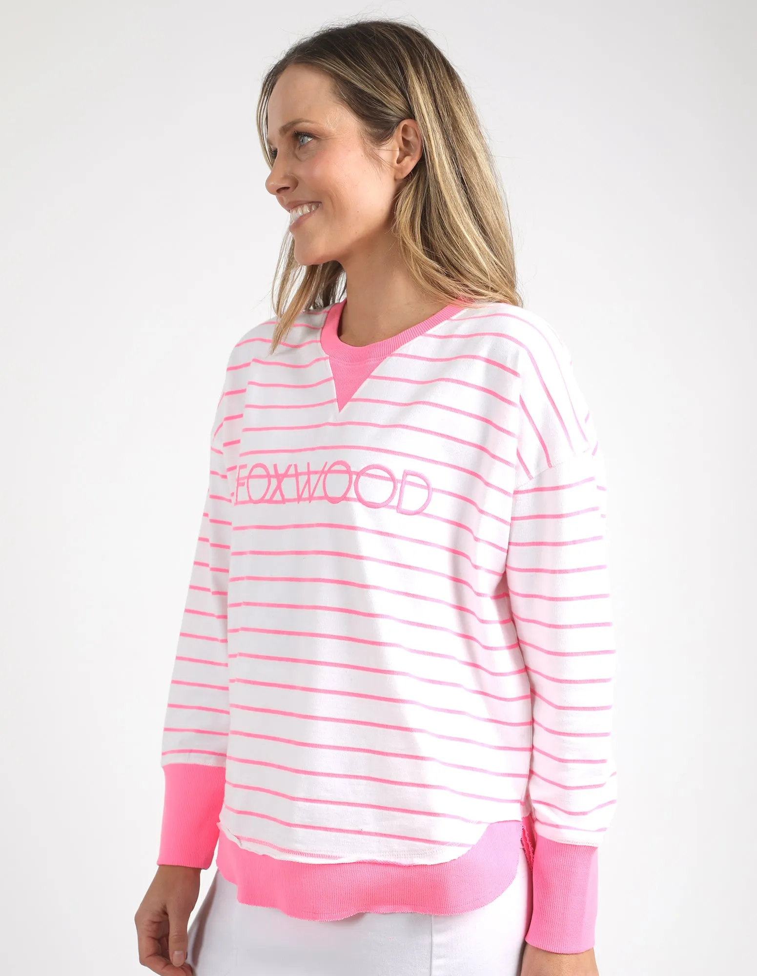 Foxwood Simplified Stripe Crew - Neon Rose