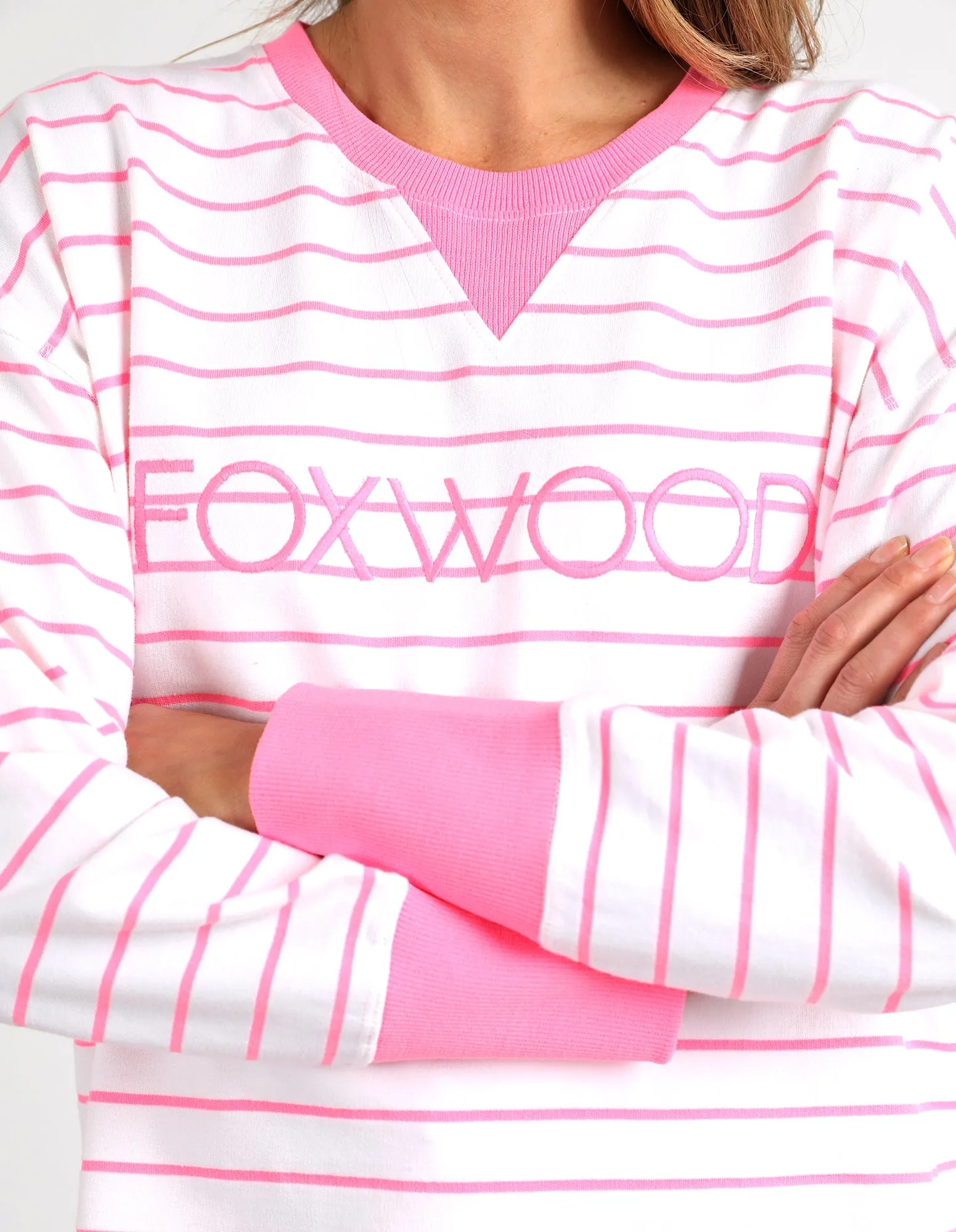 Foxwood Simplified Stripe Crew - Neon Rose