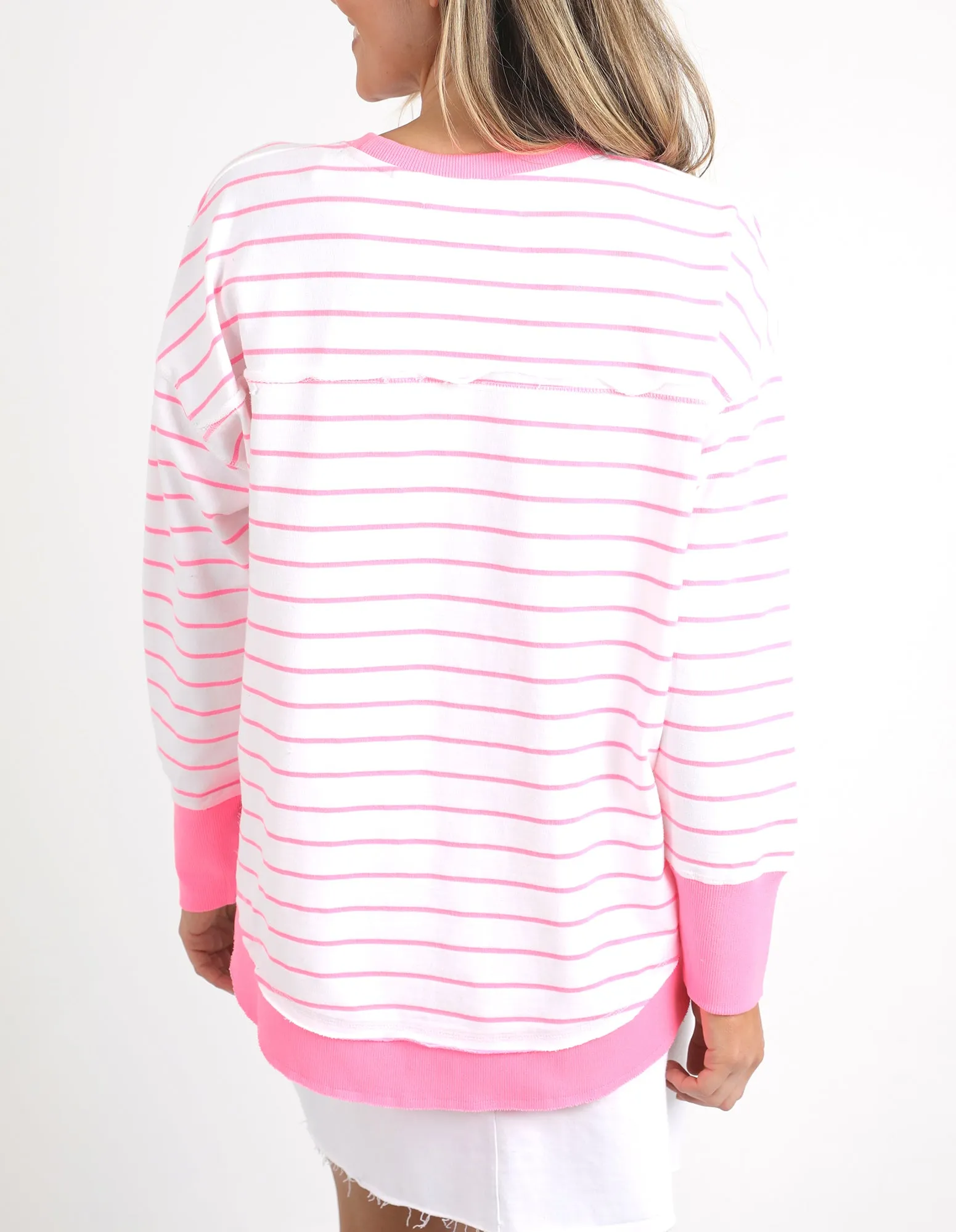 Foxwood Simplified Stripe Crew - Neon Rose