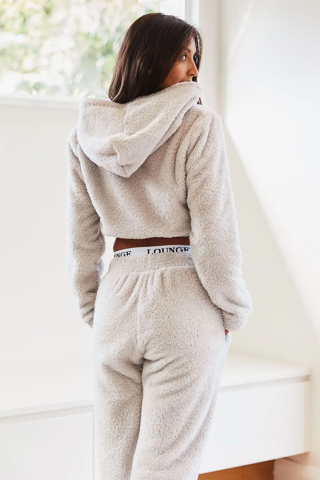 Frosted Grey Teddy Cropped Hoody