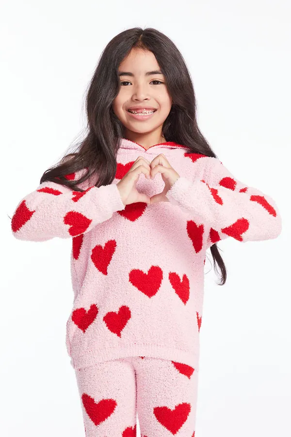 Girls Shirred  Hoodie Pullover | Sugar Heart