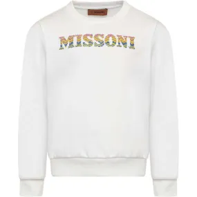 Girls White Cotton Logo Sweatshirt