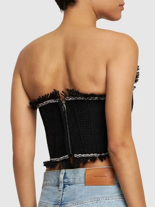 Giuseppe Di Morabito   Strapless bouclé bustier top 