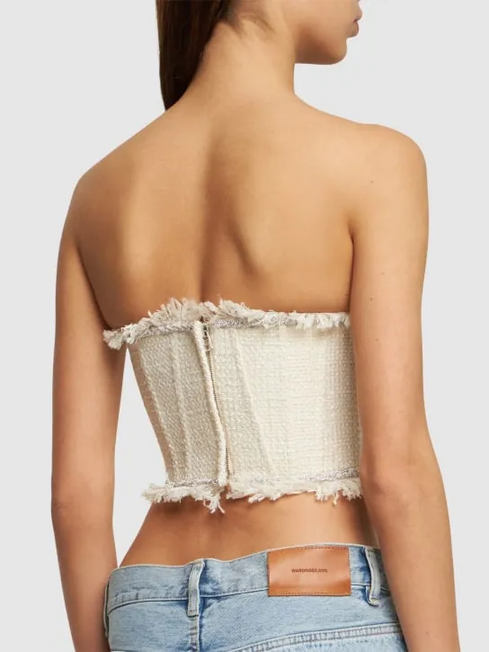 Giuseppe Di Morabito   Strapless bouclé bustier top 