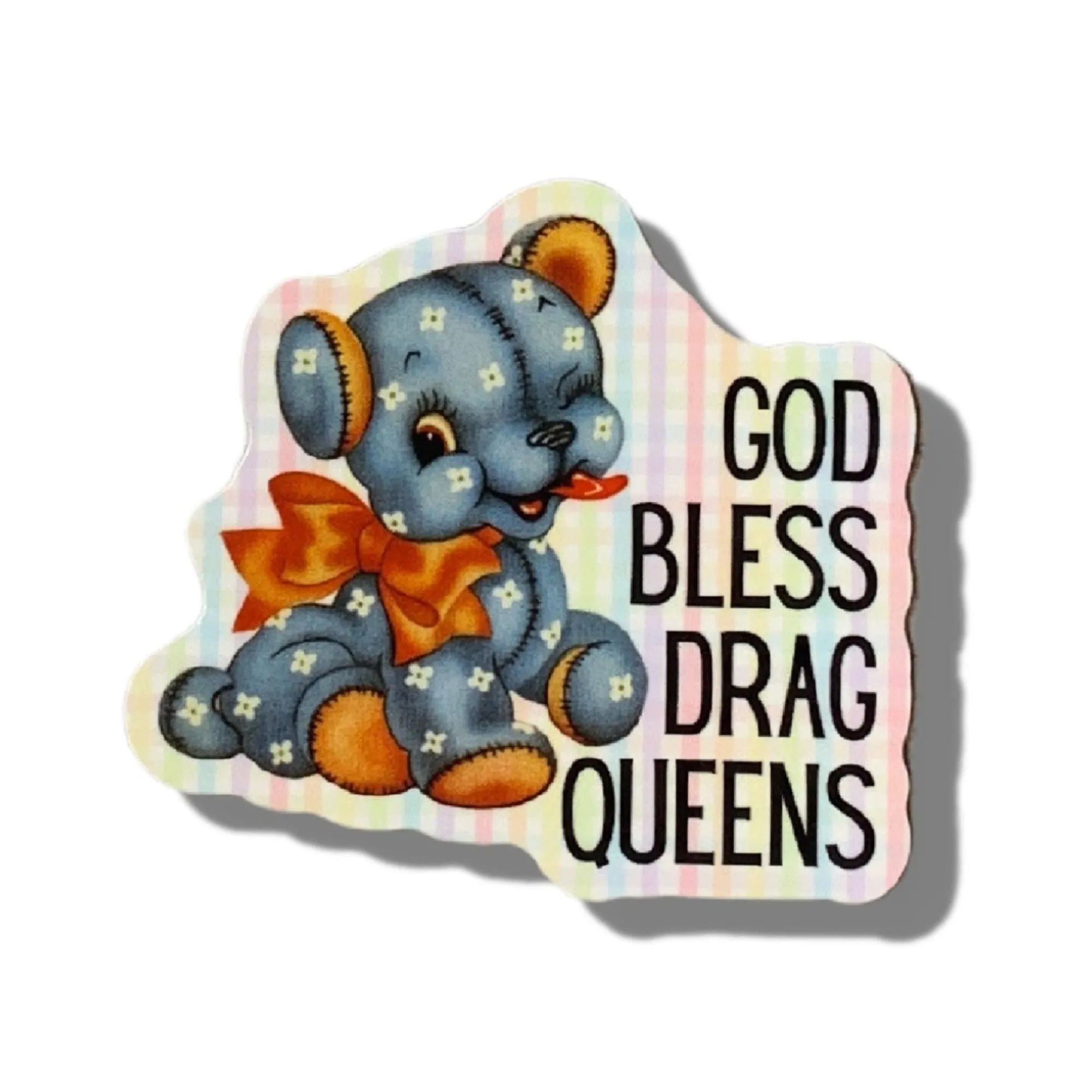 God Bless Drag Queens Vinyl Sticker | Vintage Teddy Bear and Gingham Pride LGBTQ  Decal