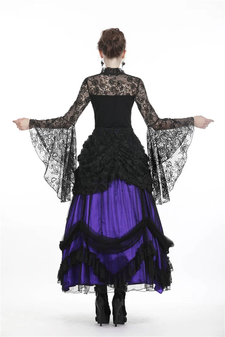 Gothic lace mesh satin long skirt KW139