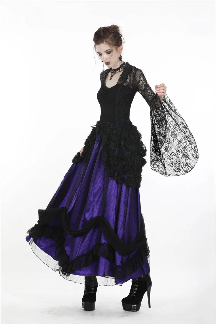 Gothic lace mesh satin long skirt KW139