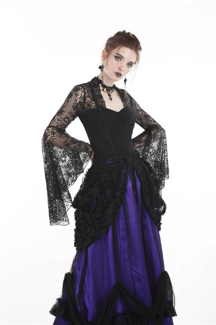 Gothic lace mesh satin long skirt KW139