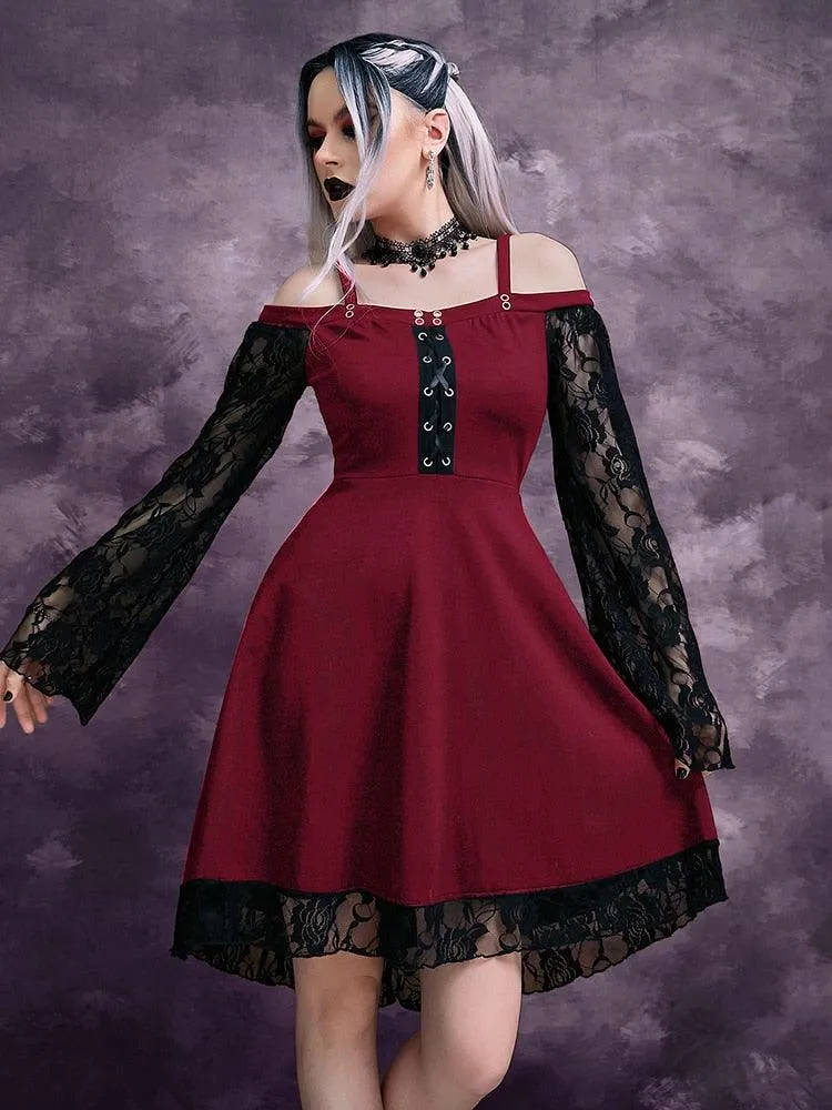 Gothic Off-The-Shoulder Lace Long Sleevess Dress