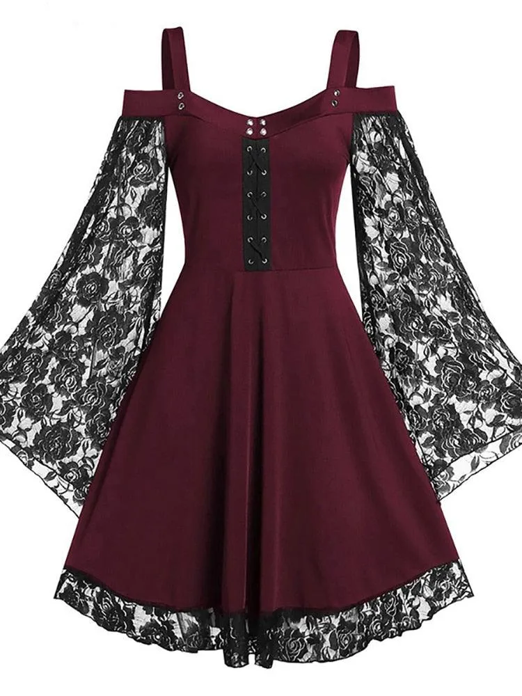 Gothic Off-The-Shoulder Lace Long Sleevess Dress