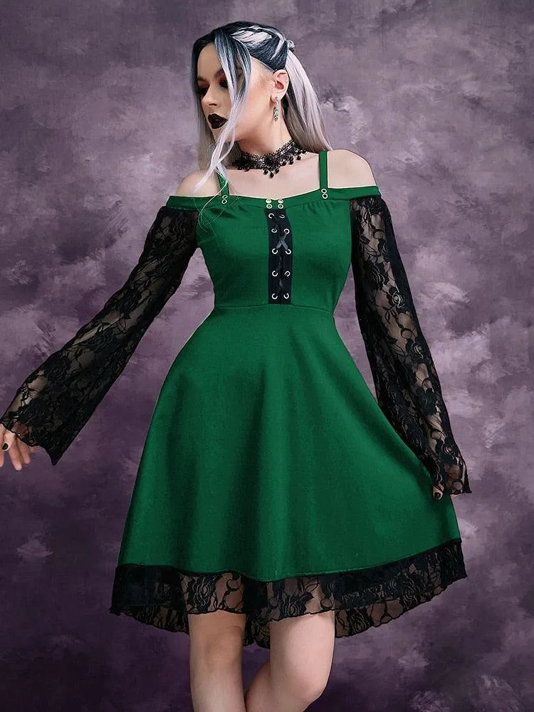 Gothic Off-The-Shoulder Lace Long Sleevess Dress