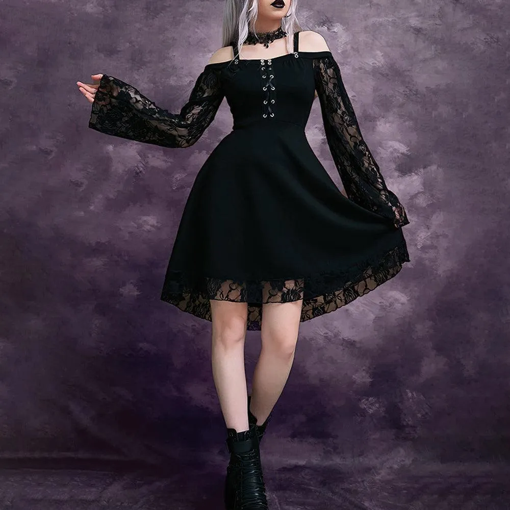 Gothic Off-The-Shoulder Lace Long Sleevess Dress