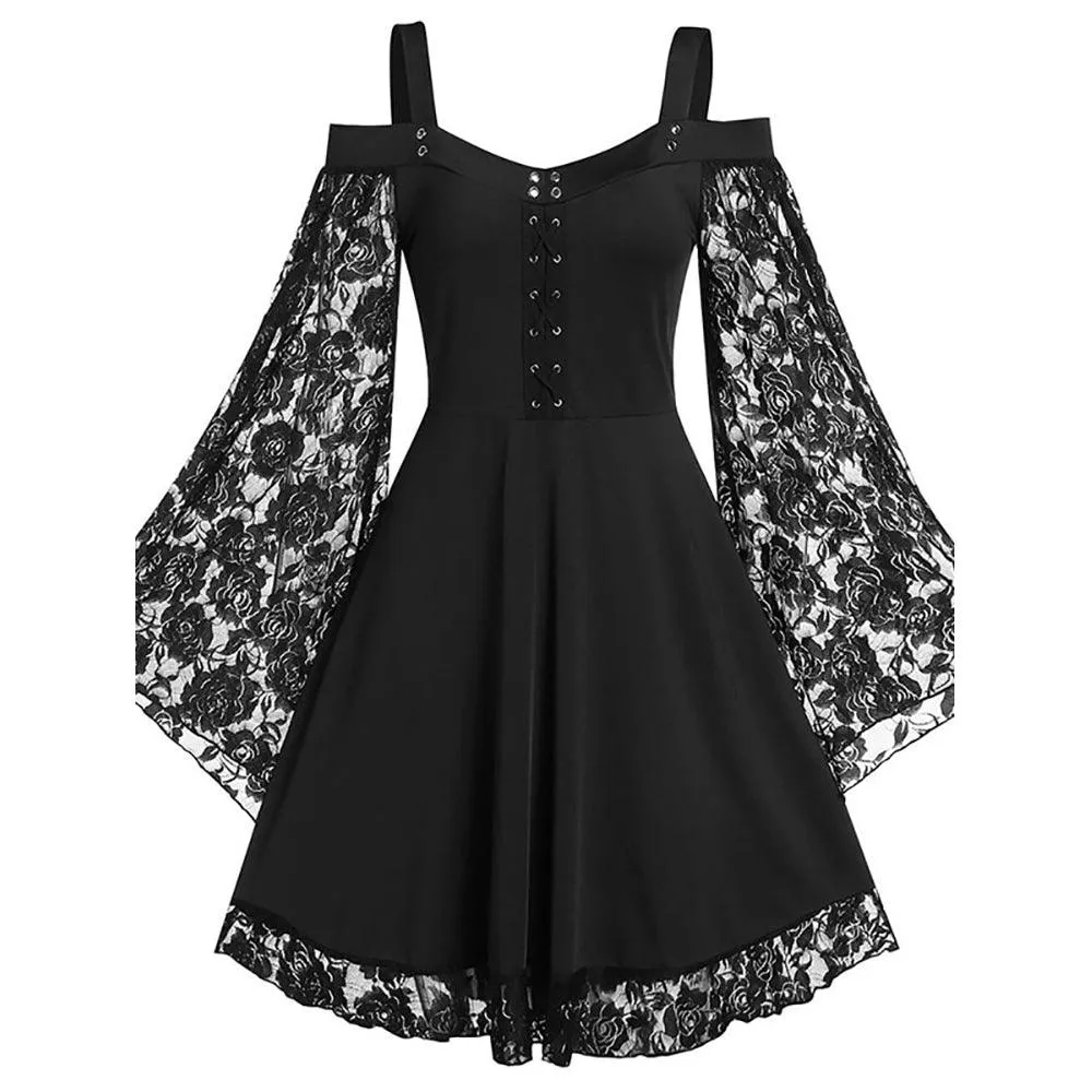 Gothic Off-The-Shoulder Lace Long Sleevess Dress