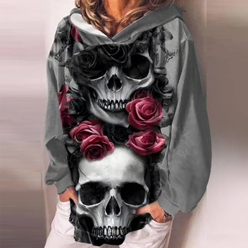 Gothic Skull Print Pullover Hoodie