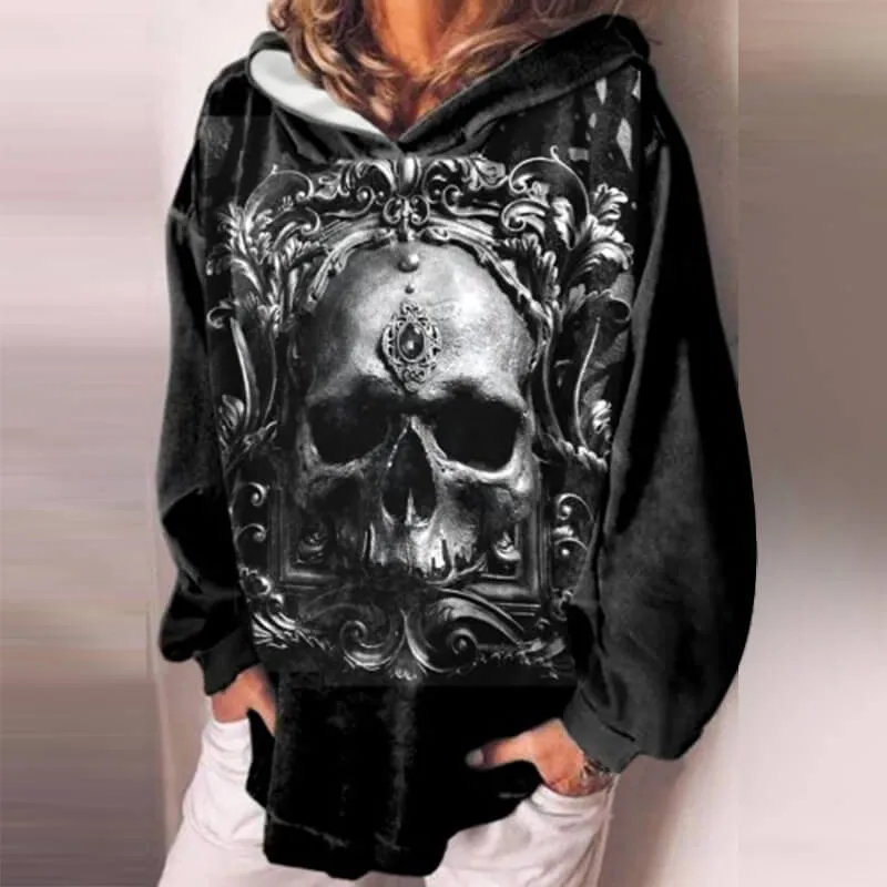 Gothic Skull Print Pullover Hoodie