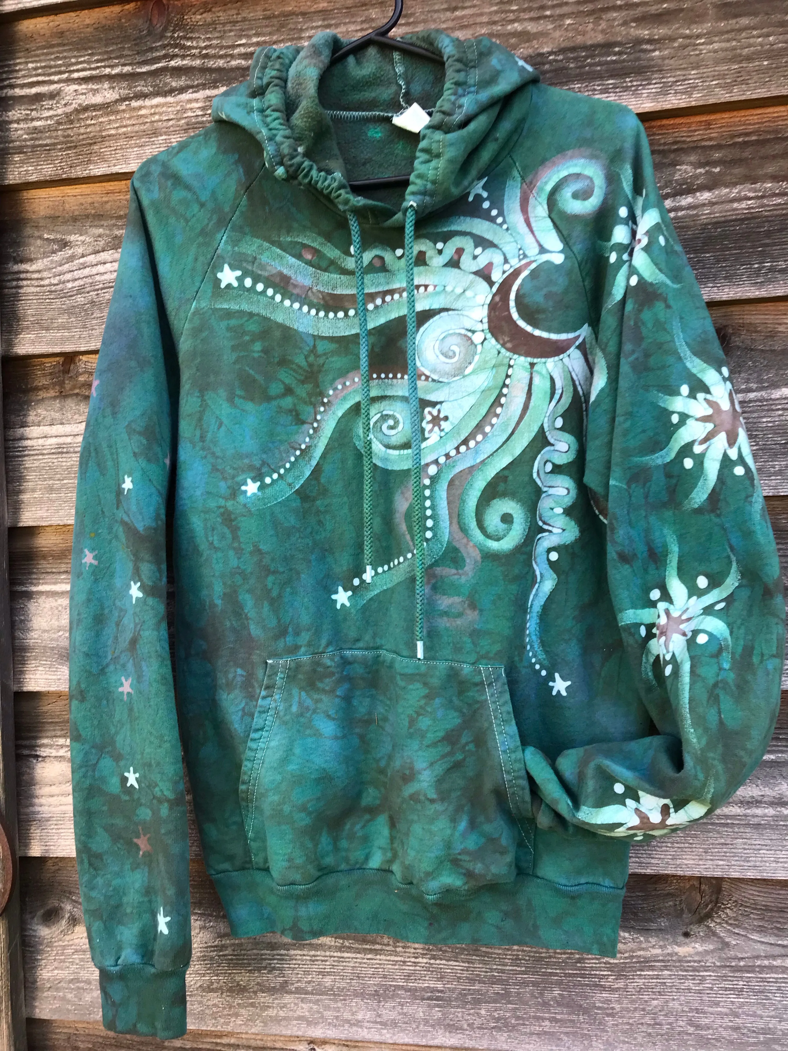 Green Valley Moonbeams Pullover Batik Hoodie in Organic Cotton - Size Medium