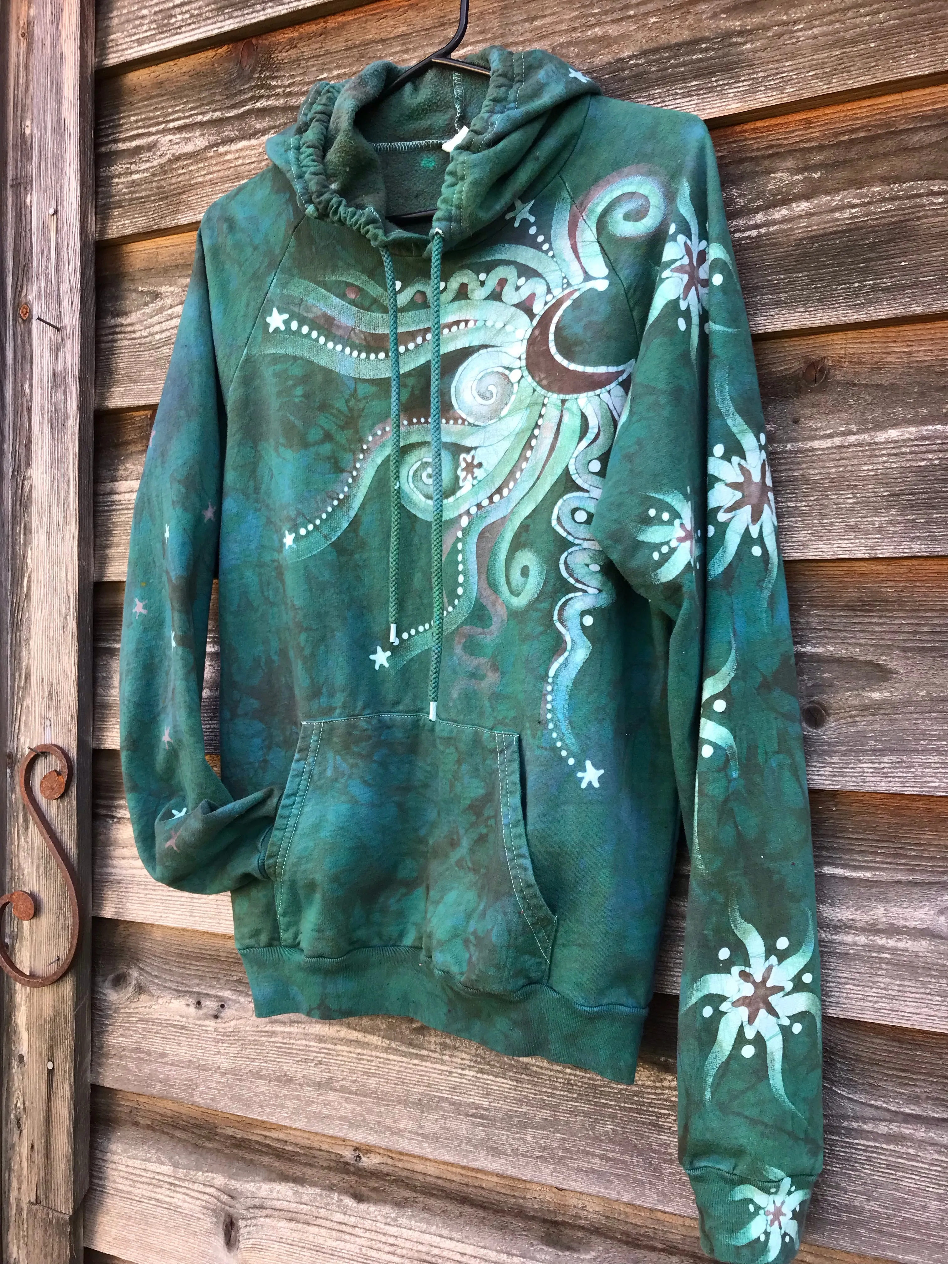 Green Valley Moonbeams Pullover Batik Hoodie in Organic Cotton - Size Medium