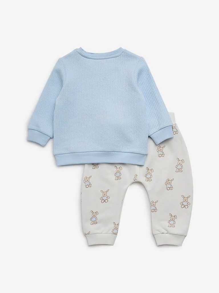 HOP Baby Light Blue Applique-Detailed Sweatshirt and Joggers Set