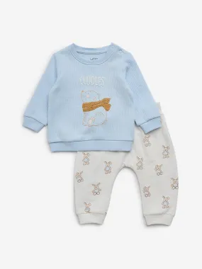 HOP Baby Light Blue Applique-Detailed Sweatshirt and Joggers Set