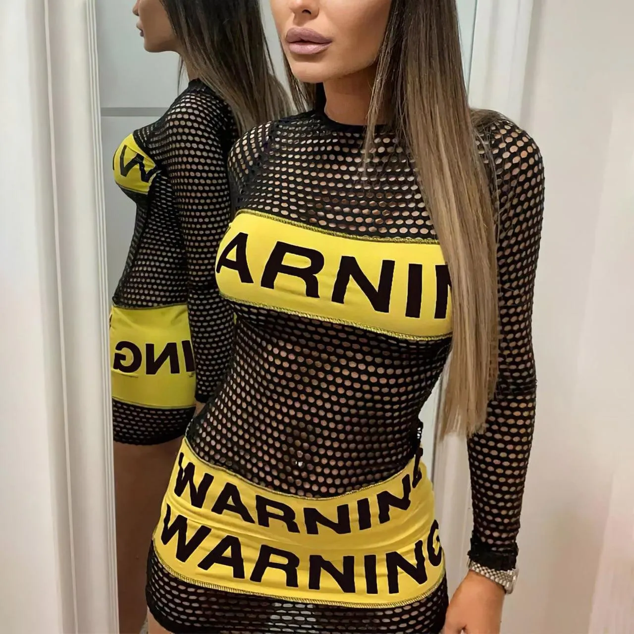 Hot Black Yellow Warning You Mini Dresses