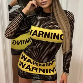 Hot Black Yellow Warning You Mini Dresses