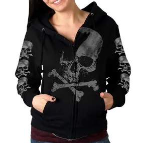 Hot Leathers X Bones Gray Ladies Black Zipper Hoodie GLZ4572