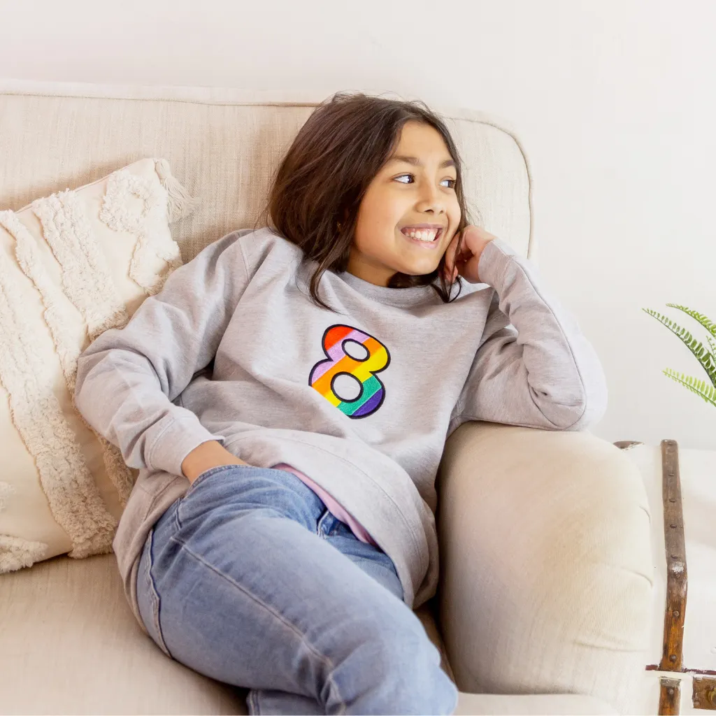 Kids Personalised Rainbow Age Embroidered Sweatshirt Grey