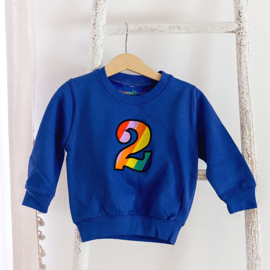 Kids Personalised Rainbow Age Embroidered Sweatshirt Grey