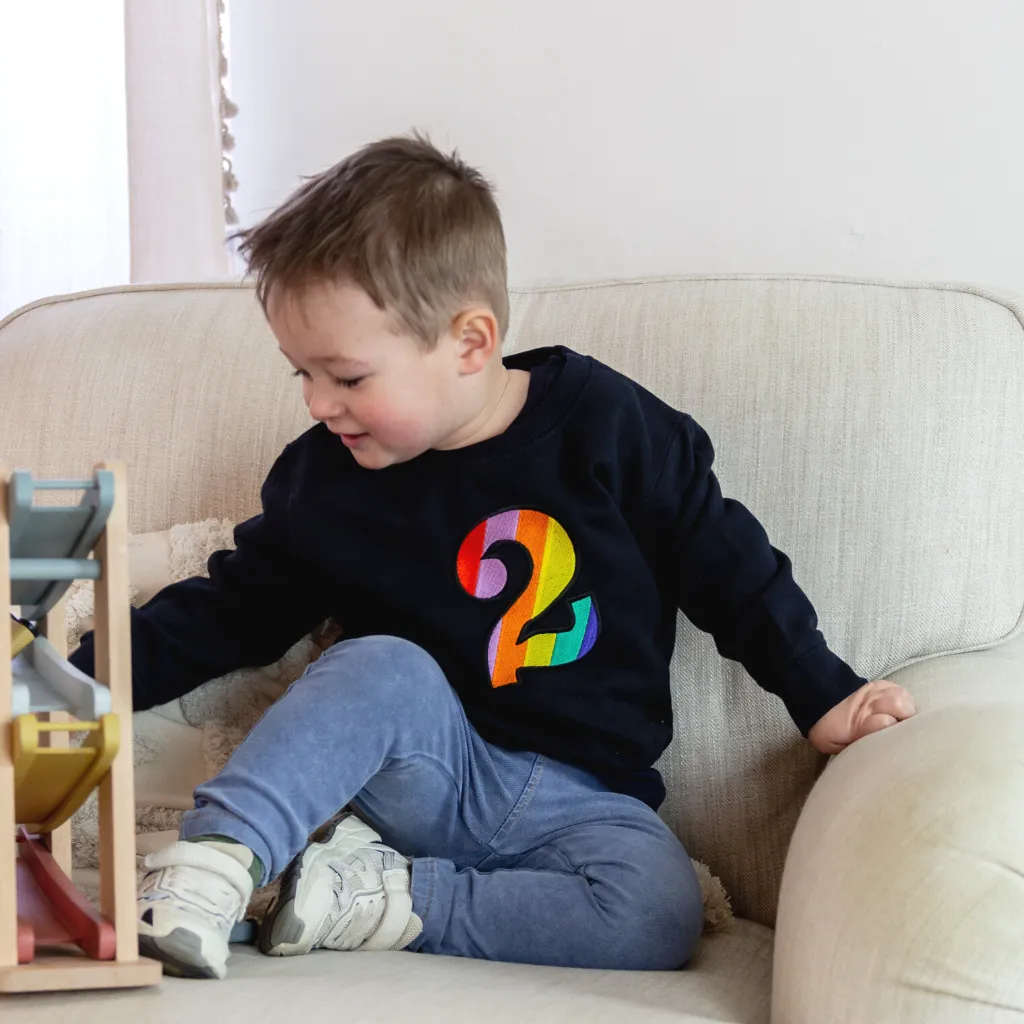 Kids Personalised Rainbow Age Embroidered Sweatshirt Grey