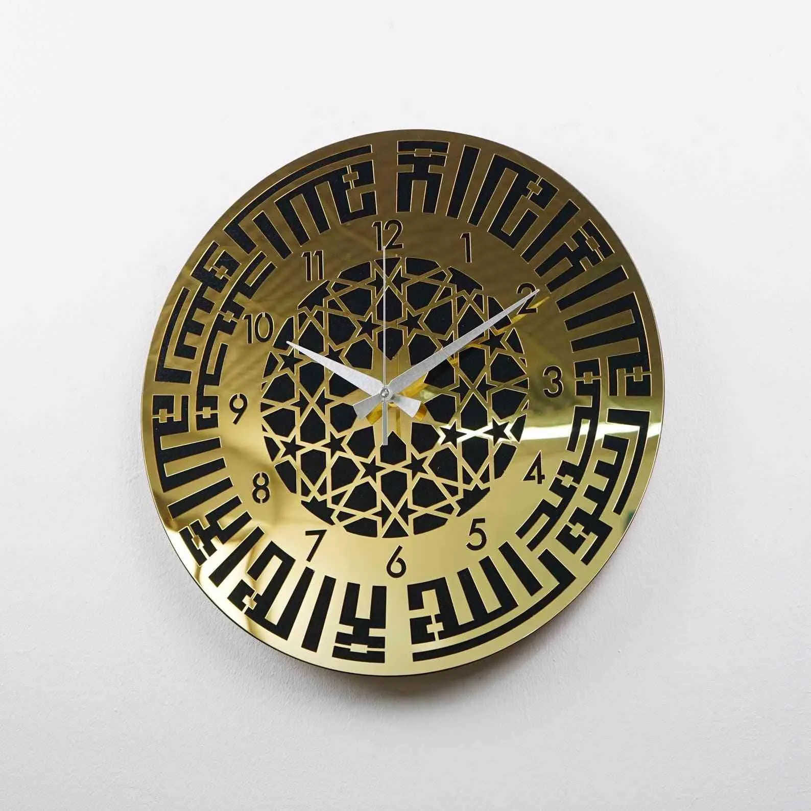 Kufic Calligraphy First Kalima Wooden Acrylic Clock English Numbers