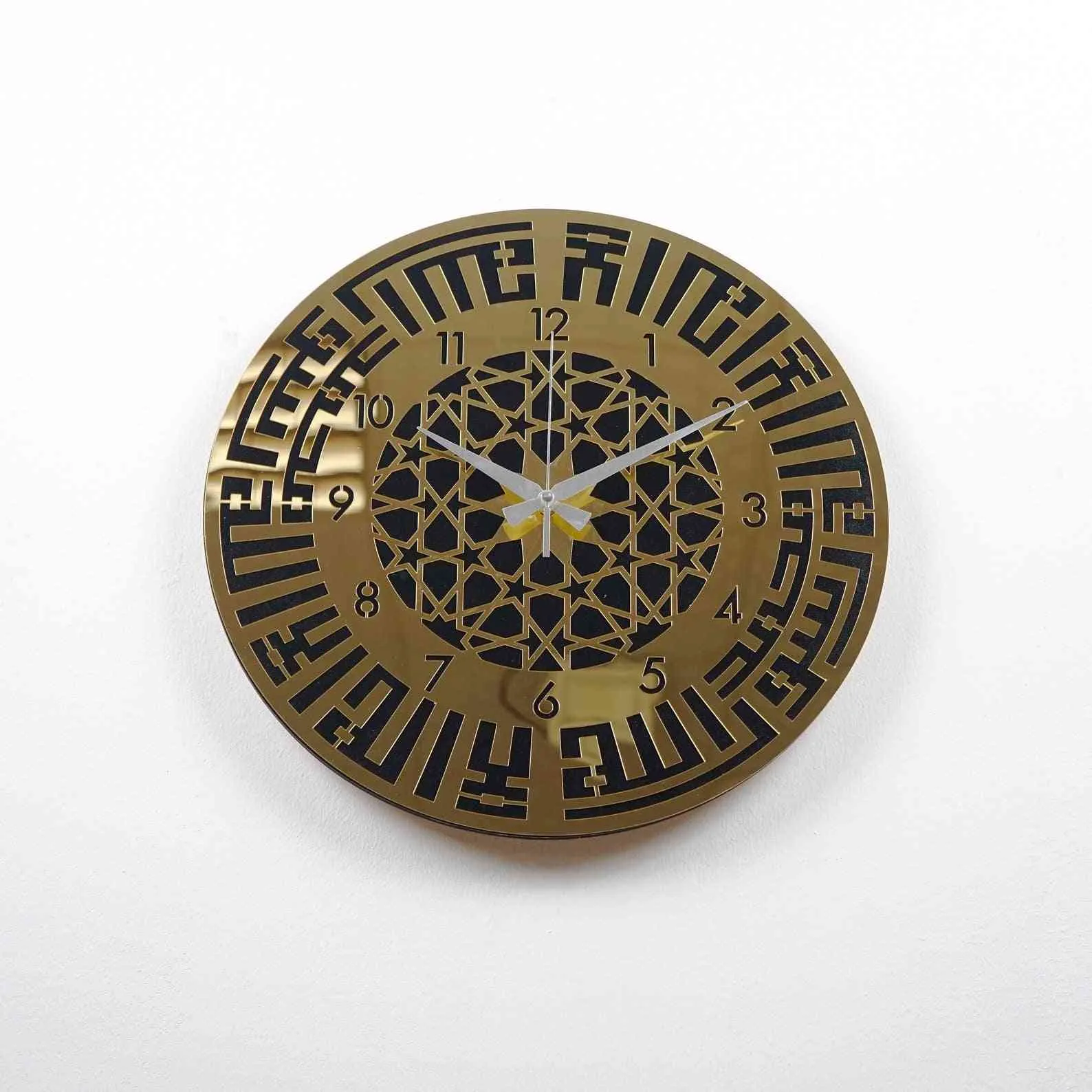 Kufic Calligraphy First Kalima Wooden Acrylic Clock English Numbers