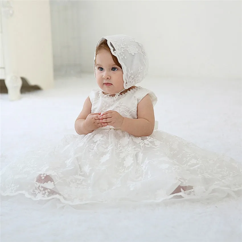 Lace Christening Dress & Hat (3M-24M)